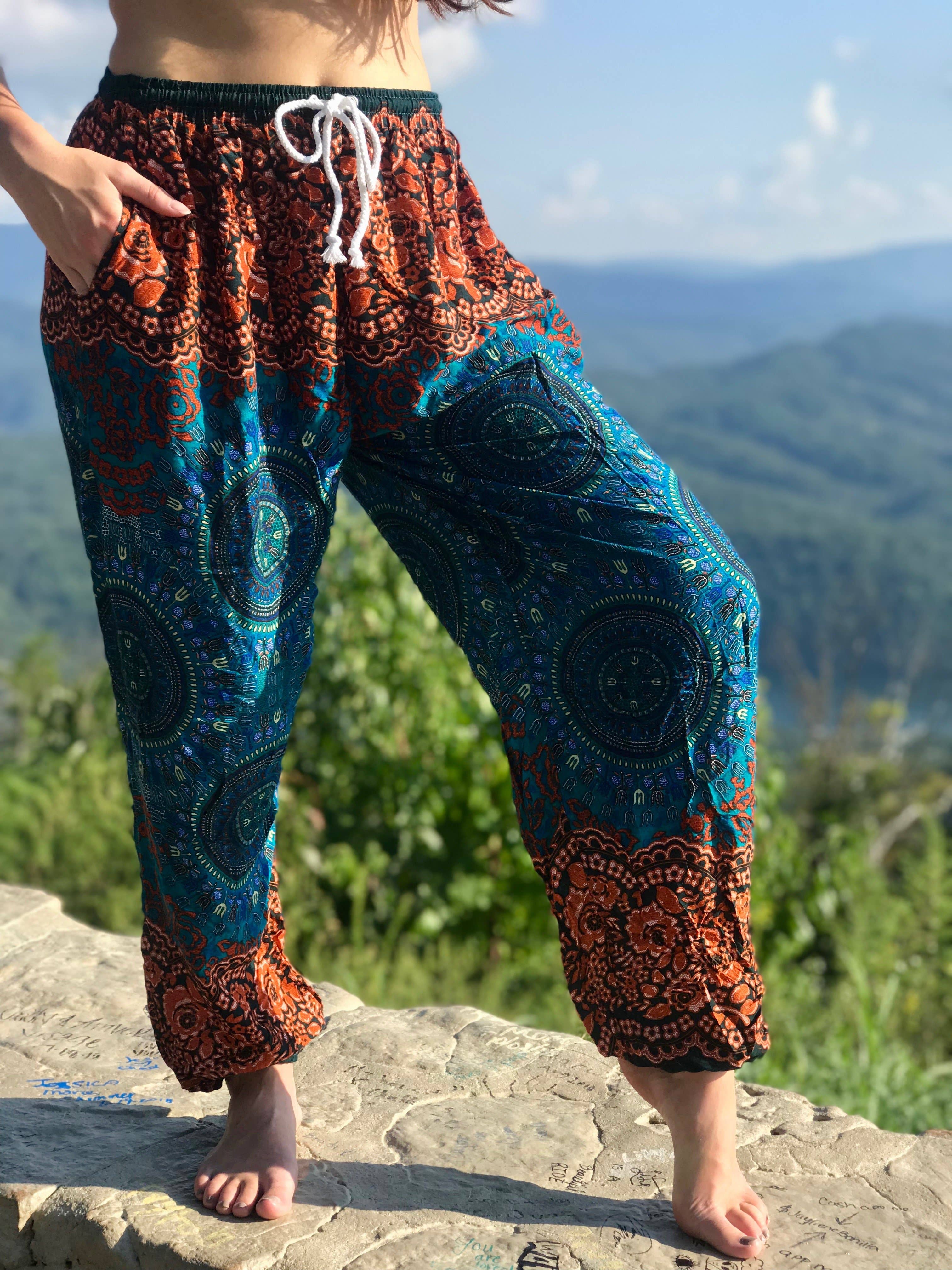 The Elephant Temple - Wholesale Pants - Women's - Mandala Elephant Pants-Orange & Teal4