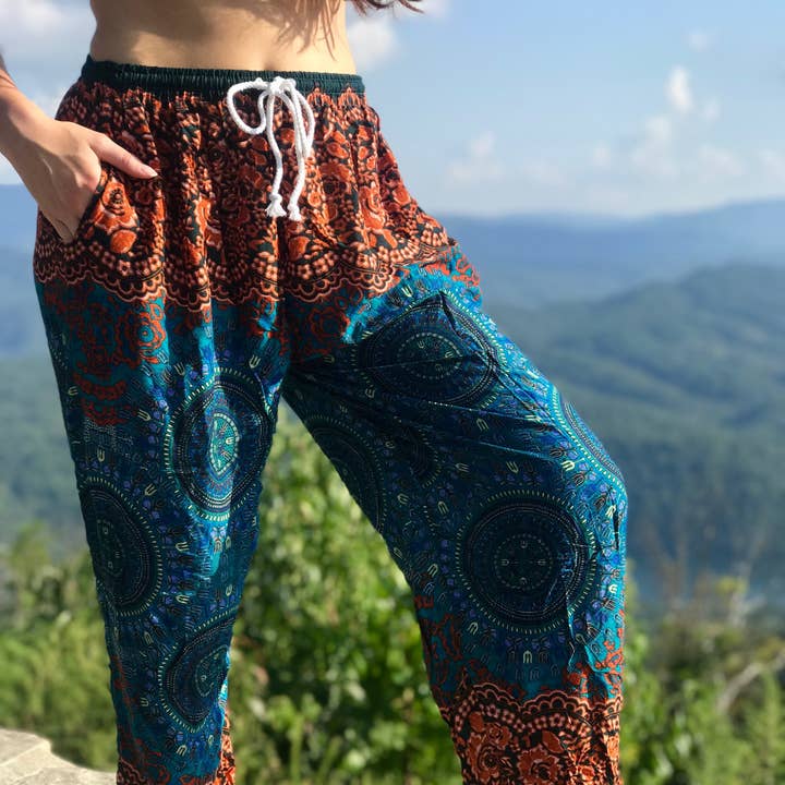 The Elephant Temple - Wholesale Pants - Women's - Mandala Elephant Pants-Orange & Teal4