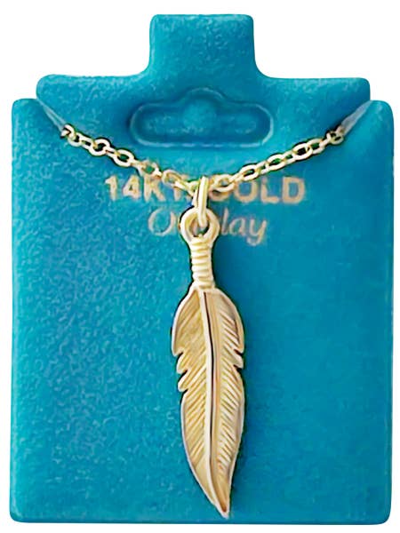 Made In USA Medium Feather Necklace Gold or Silver for wholesale by New England Gold Inc.