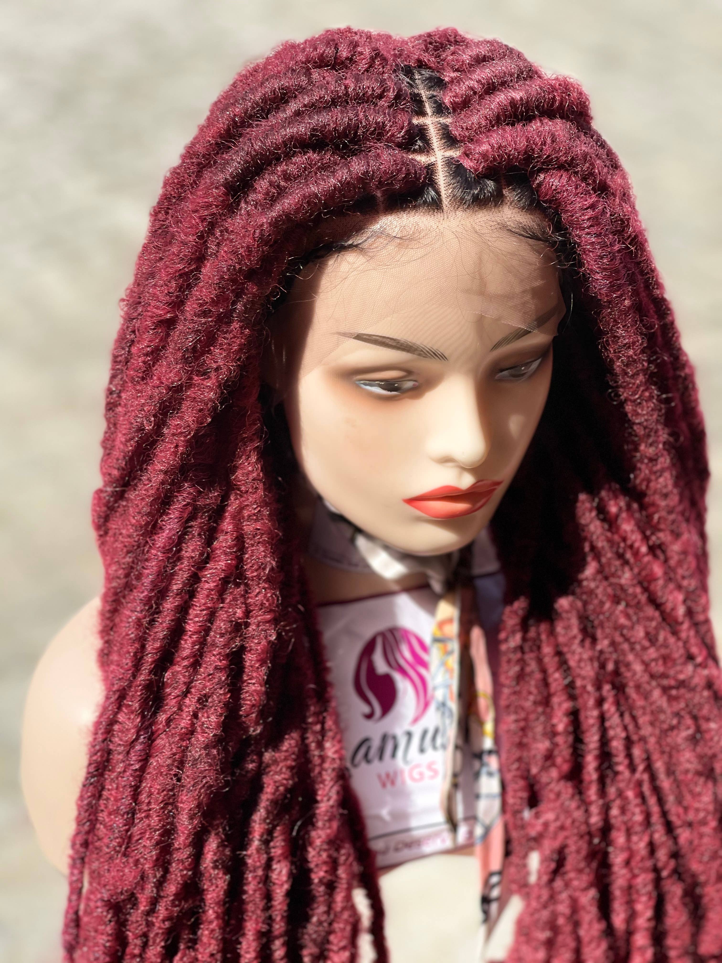 Lamuskwigs – wholesale Wig/hair piece – 36 inche Long distressed faux locs, wine  faux locs wig.8