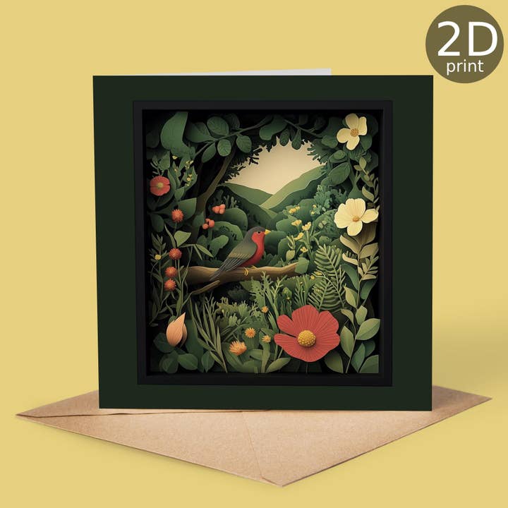 Tarjeta impresa 2D de pájaro en paisaje botánico para venta al por mayor de Good Post Day