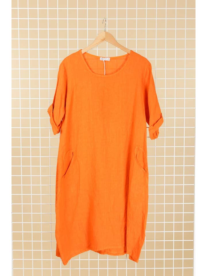 la maison des fibres naturelles - Wholesale Dress - Women's - Round neck dress in 100% linen 67615