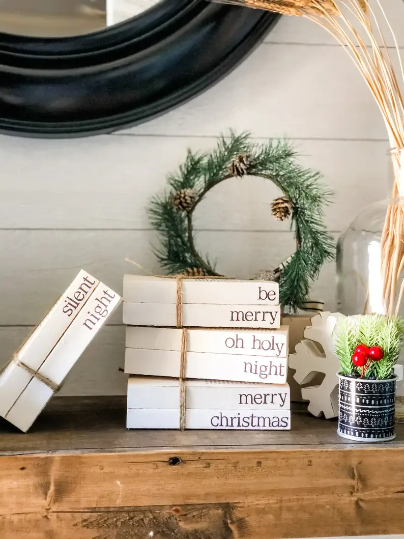 Trending Home Designs - Wholesale Decorative Tabletop Object - Christmas Stamped Stacked Books6