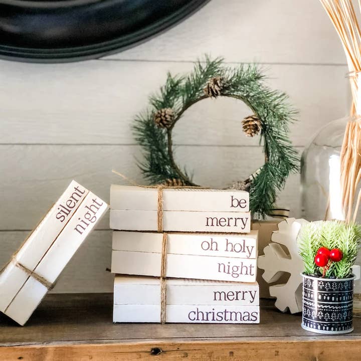 Trending Home Designs - Wholesale Decorative Tabletop Object - Christmas Stamped Stacked Books6