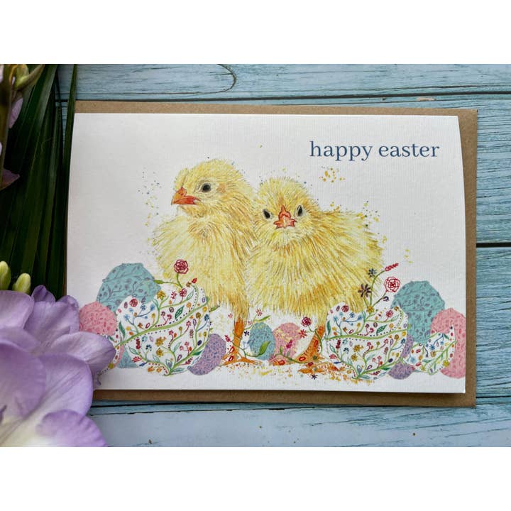 Easter Chick Eco Card | Blank Nature Colourful Watercolour for wholesale by Jen Winnett Eco Artist