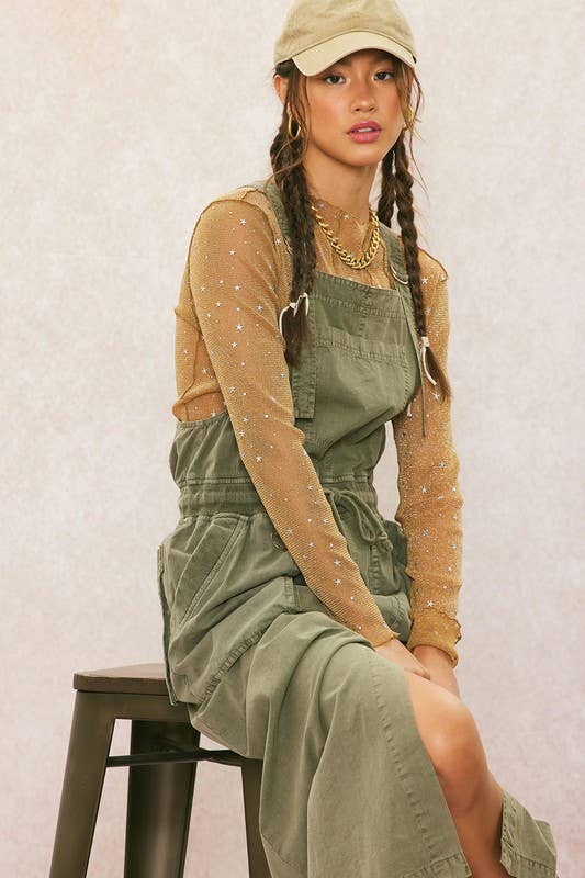 Olive Pre Washed Overall Dress for wholesale on Faire11