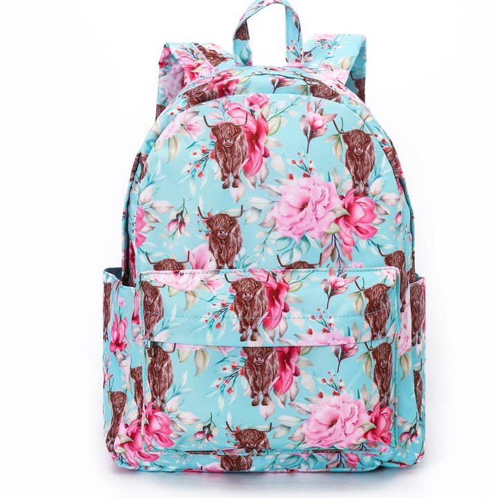 sassy kids palace - Wholesale Backpack - Kids - Highland Cow Flowers Little Girl Backpack0