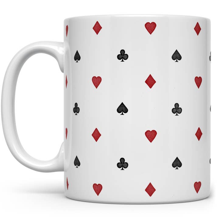 Playing Card Suit Pattern Ceramic Mug, Game Night Gifts for wholesale by Loftipop