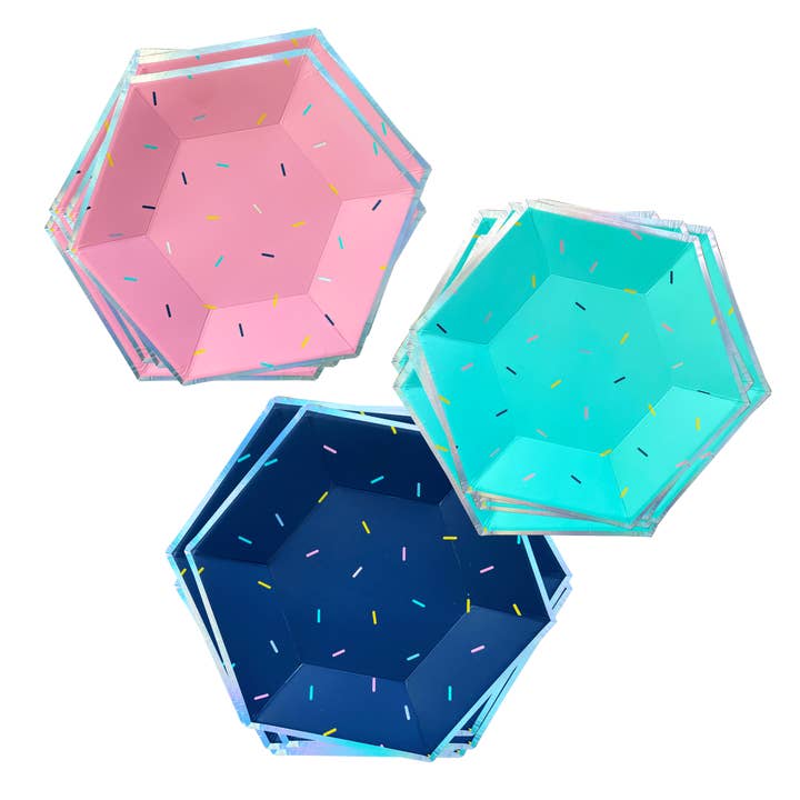 Harlow & Grey - Wholesale Disposable Plate - Sprinkles - Bright Small Paper Plates (Multi-Color 18 Pack)