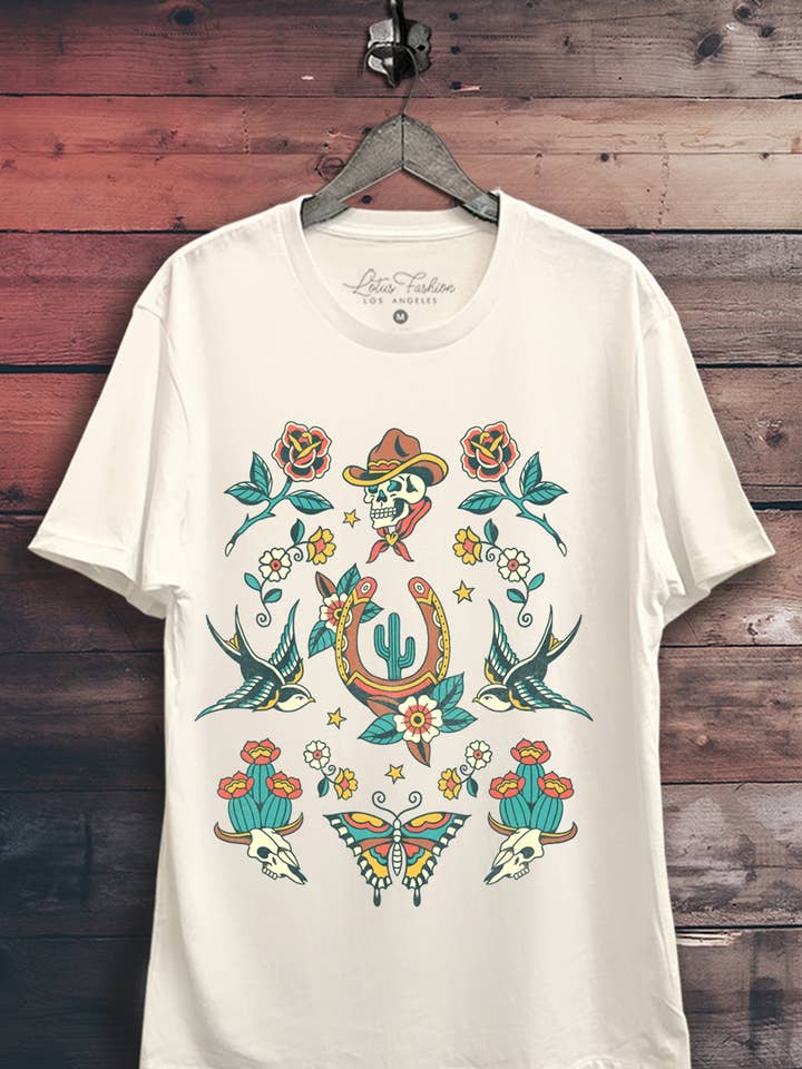 Western Tattoo Graphic Top for wholesale by Lotus Fashion Collection