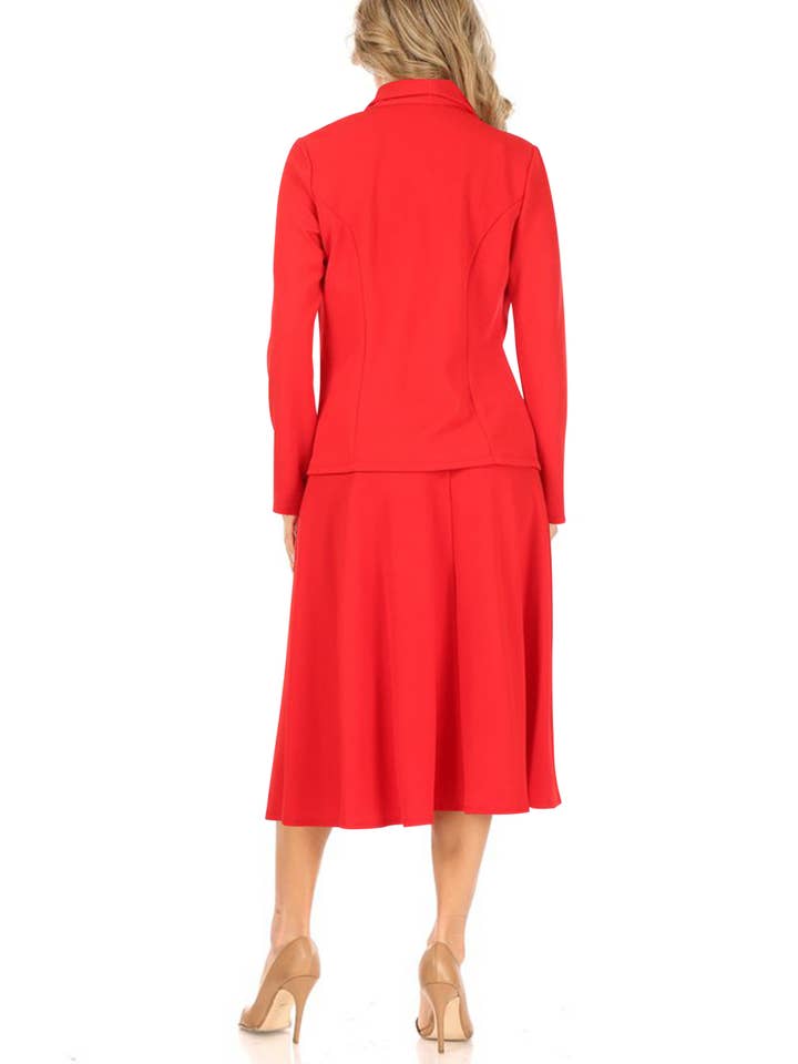 MOA COLLECTION - Wholesale Top & Skirt Set - Women's - Women's Two Piece Casual Blazer Relaxed A-Line Midi Skirt31