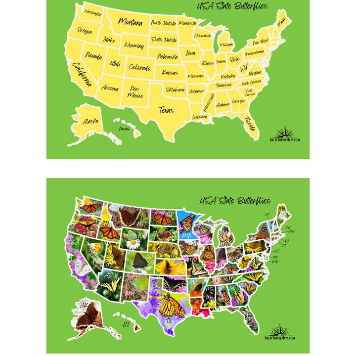 US State Butterfly Scratch-Off Map Poster Bucket List Travel for wholesale by Artsy Travel Maps