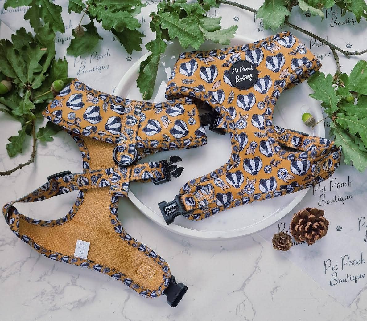 Pet Pooch Boutique – wholesale Pet harness – Dog – Woodland Badger Puppy Dog Harness (Autumn/mustard yellow)11