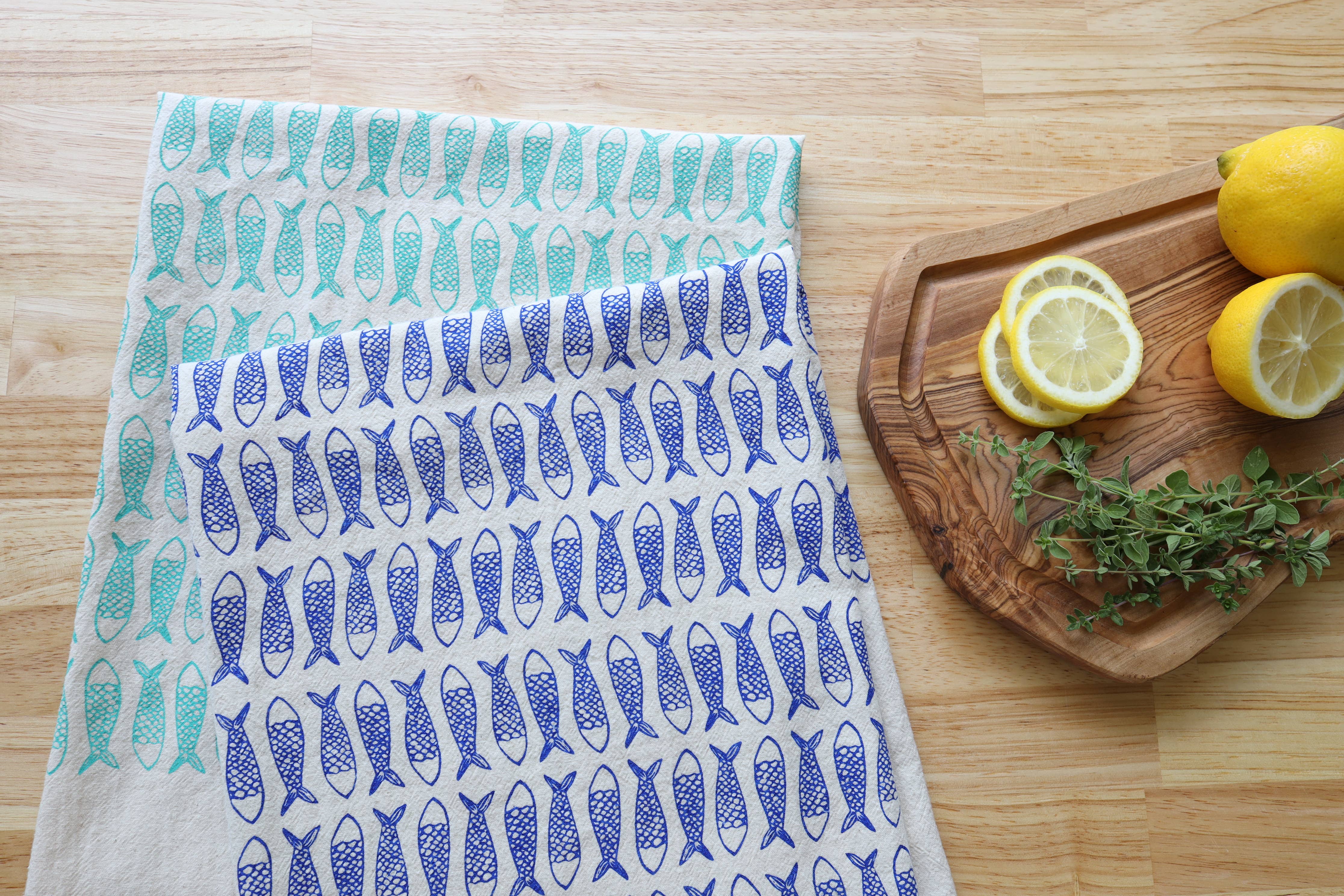 The High Fiber - Wholesale Tea Towel - Fish Kitchen Towel, Handprinted Tea Towel, Coastal Towel4