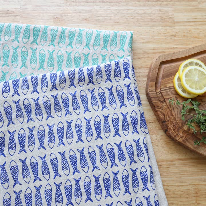 The High Fiber - Wholesale Tea Towel - Fish Kitchen Towel, Handprinted Tea Towel, Coastal Towel4