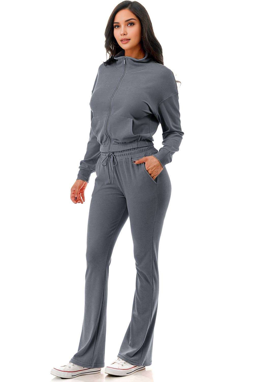 Color 5 – wholesale Träningskläder – Dam – Enfärgad kort jacka med utsvängda byxor aktivt klädset för vardagsbruk13