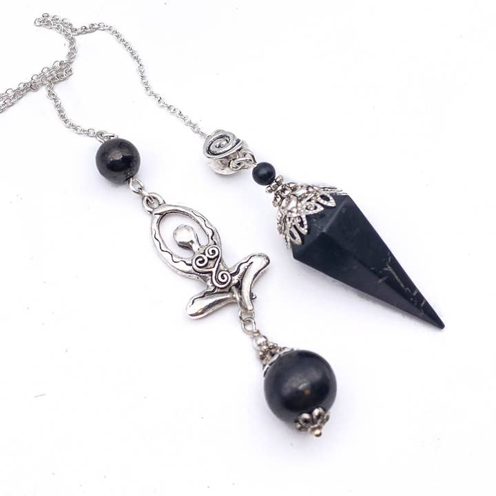 Glorious Healing Crystals - Vendita all'ingrosso Attrezzatura per meditazione - Pendolo della dea shungite, pendolo della rabdomanzia con pietra miracolosa, C6