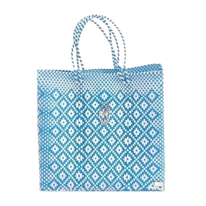 MEDIUM SEA BLUE AZTEC TOTE BAG SHOULDER STRAP for wholesale by Lola's Bag by Georgina Herrera
