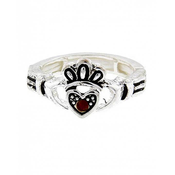 FR4363 Claddagh Heart Siam Rhinestone Metal Stretch Ring for wholesale by 0011 PREMIERE