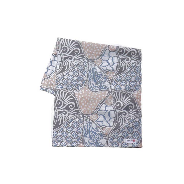 Kasih Co-op - Wholesale Bandana - Unisex - Hand Dyed Batik Bandana Blue Gray, Hand Stamped 100% Cotton
