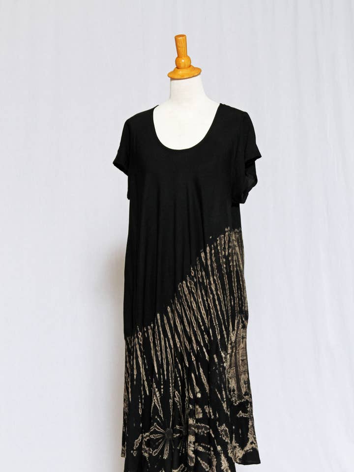 Cap Sleeve Tie Dye Dress w/Pockets - Black/Taupe for wholesale by Zumi
