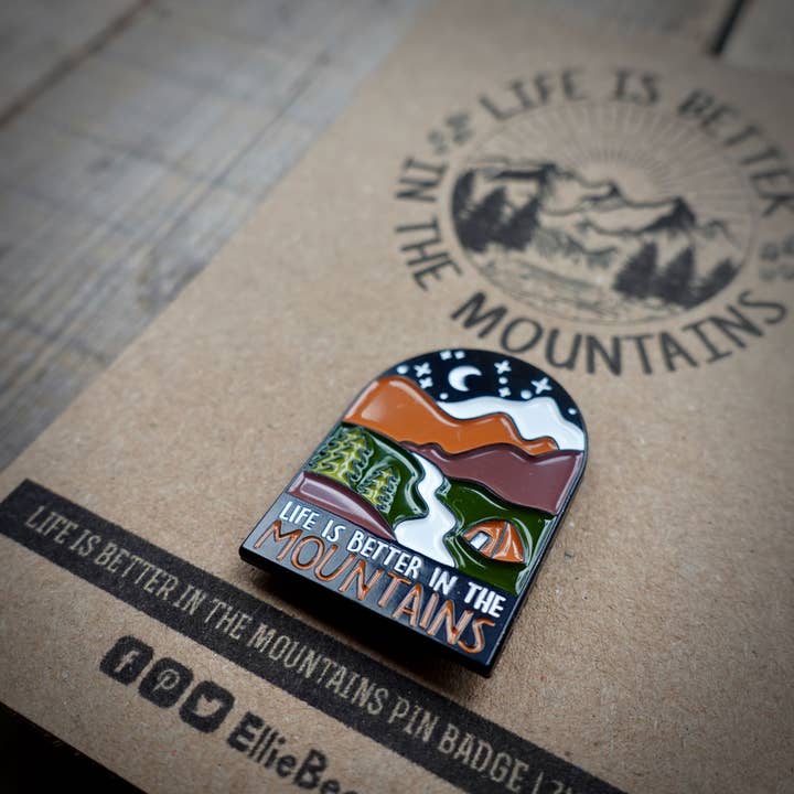 EllieBeanPrints - Wholesale Lapel Pin/Button - Life Is Better In The Mountains Pin Badge | With Kraft Card 2