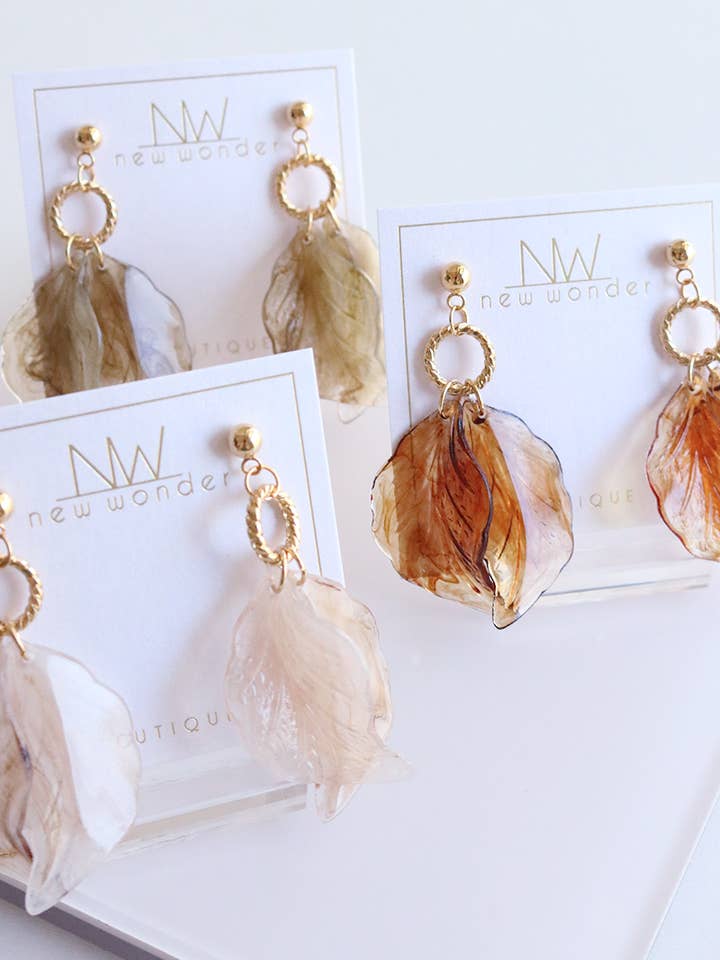 Pendientes Hoja de Mármol - Marrón, Marfil, Verde para venta al por mayor de New Wonder