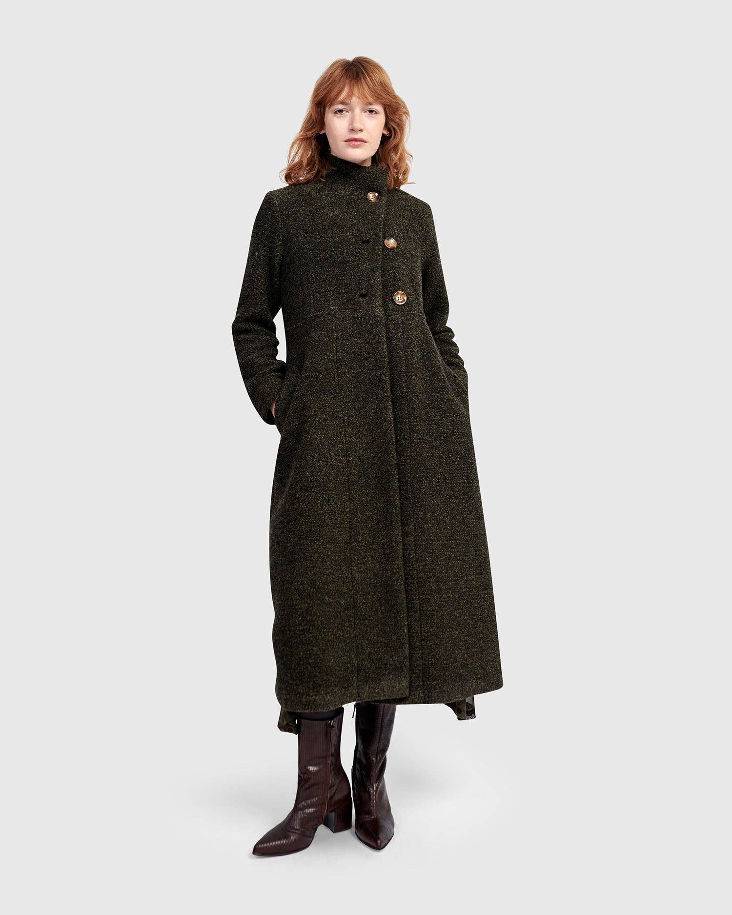 Urban Tash Long Coat, Khaki for wholesale on Faire2