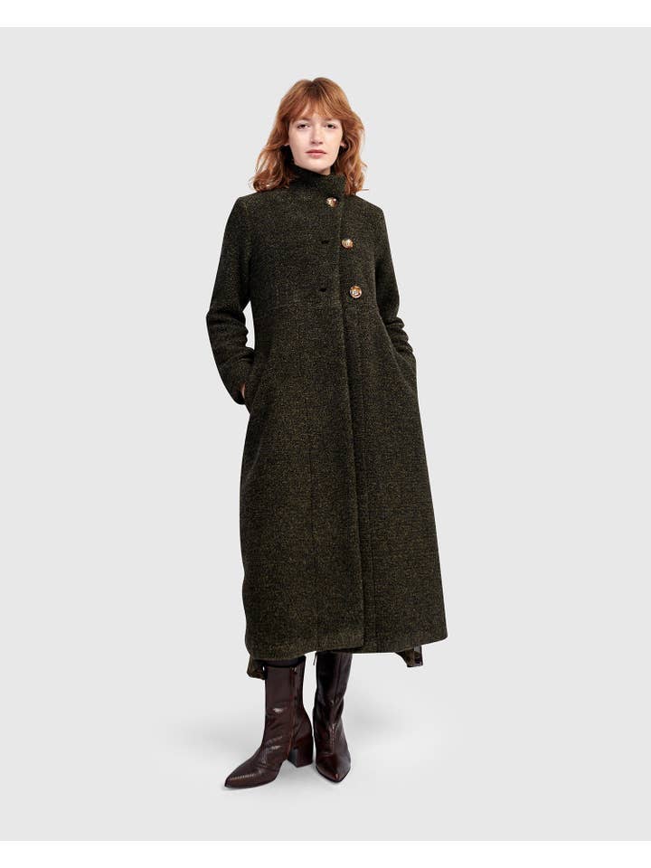 Urban Tash Long Coat, Khaki for wholesale on Faire2
