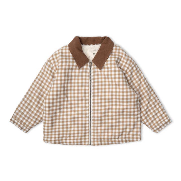 Organic Corduroy Collar Twill Jacket - Oat Gingham for wholesale by Makemake Organics