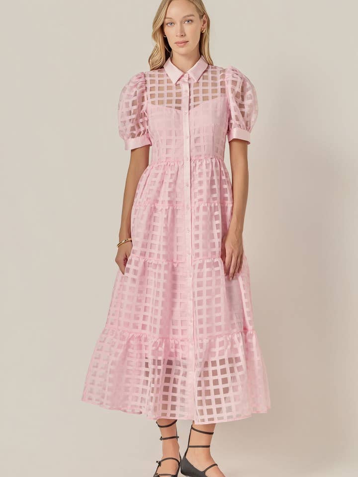Gridded Organza Tiered Maxi Dress for wholesale by English Factory