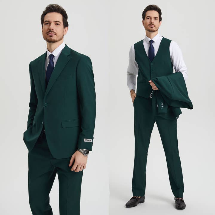 Stacy Adams Hybrid Fit Men Suit & Expandable Waist, Green for wholesale by Suits America