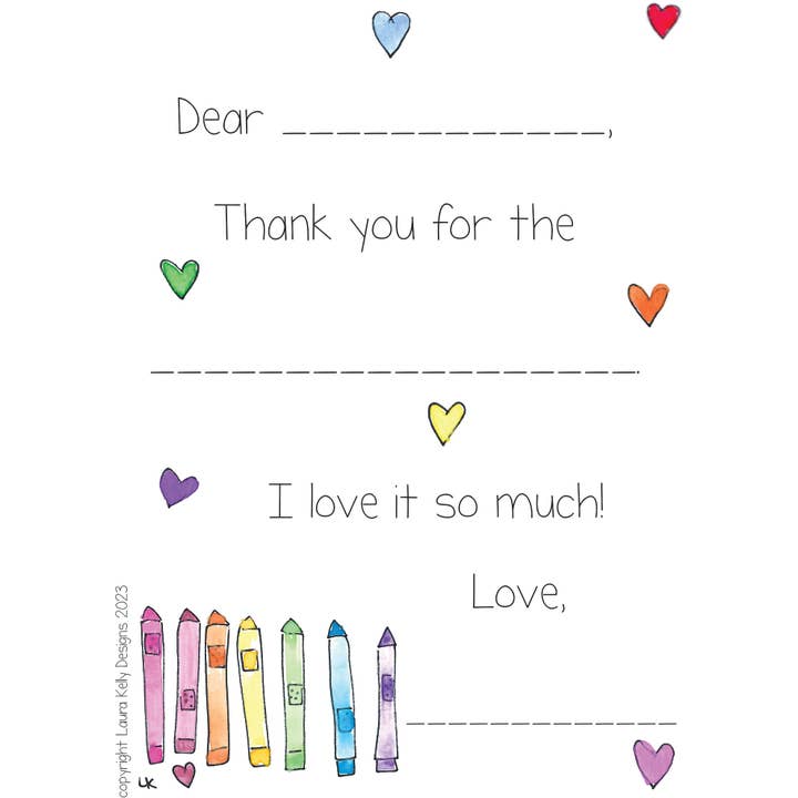 Laura Kelly Stickers - Wholesale Stationery/Notecard Set - Thank You Notes - Crayons