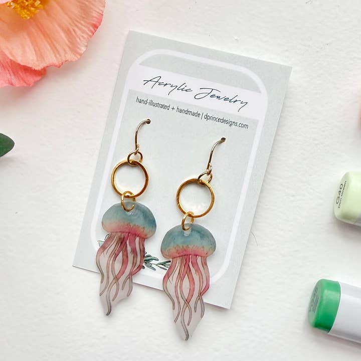 Handmade Acrylic + Resin Dangle Earrings | Jellyfish for wholesale by D. Prince Designs