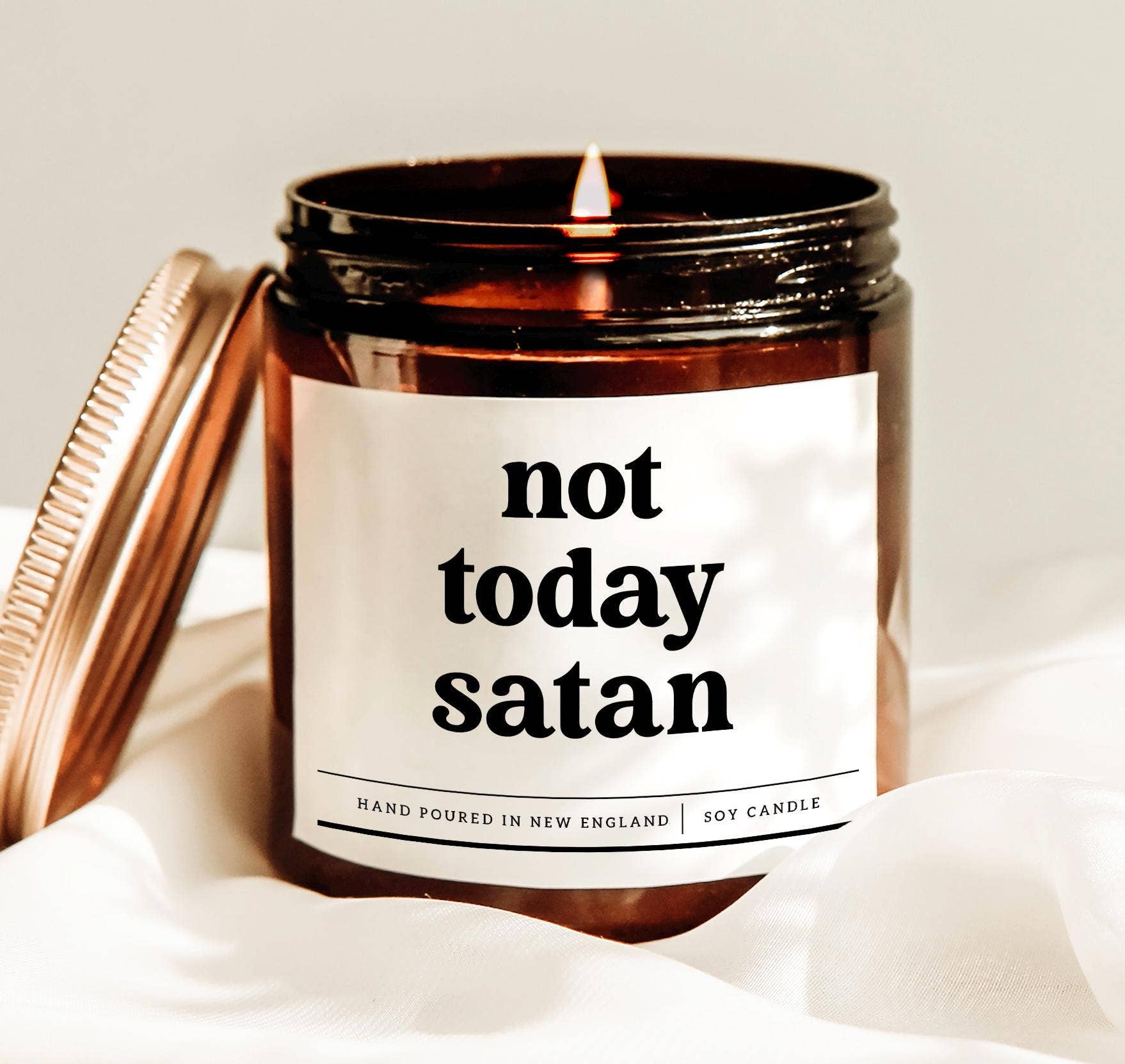Scently Moments - Wholesale Jar/Filled Candle - Not Today Satan Funny Soy Candle, Amber Jar, Gift