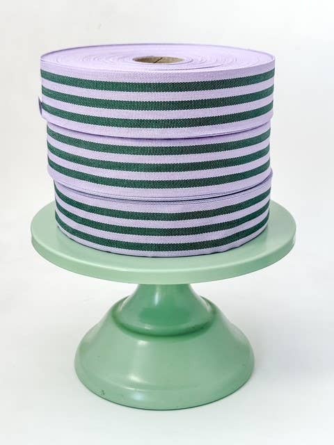 CHIC&PAPER - Wholesale Ribbon - Gift Wrapping - Cotton Ribbon Multistripes Lavender/Forest Green 35mmx50m