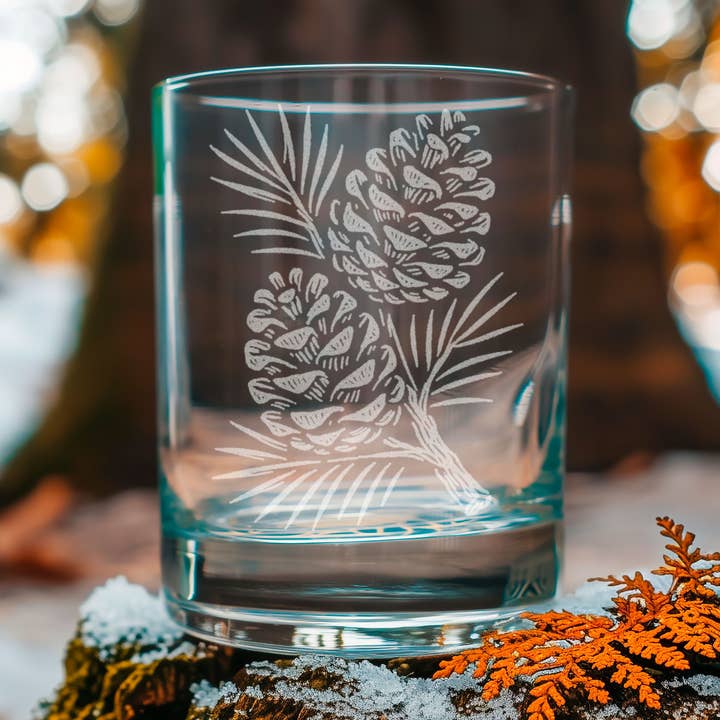 Pine Cone Drinking Glasses for wholesale by Benoit's Design Co.