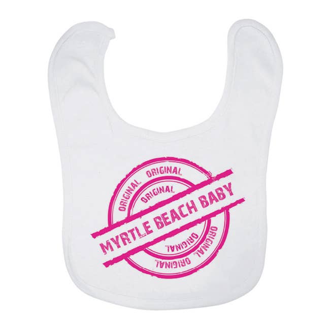 Baby Bib - Original (name drop) baby (pink stamp) for wholesale by Mariasch Studios