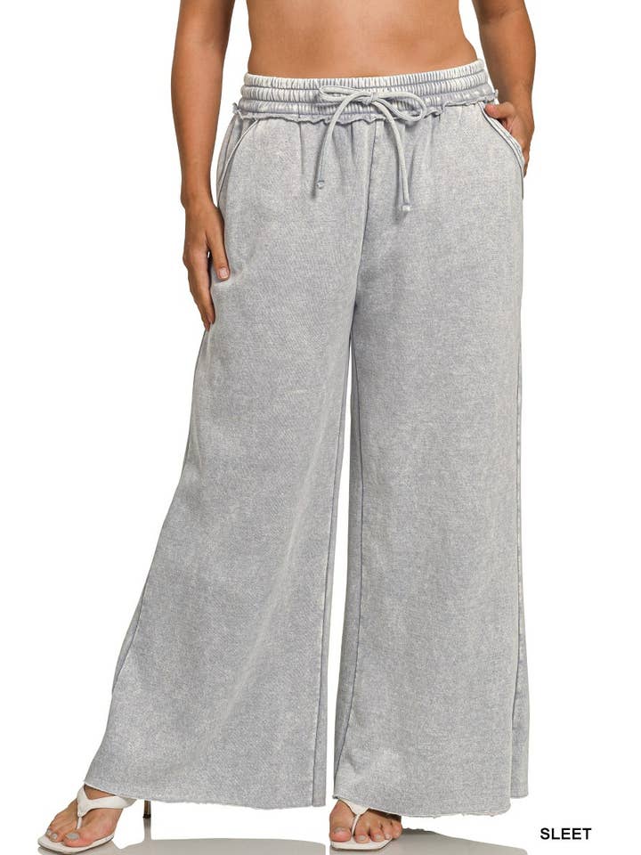 Vanilla Monkey - Vendita all'ingrosso Pantalone - Donna - Pantaloni della tuta palazzo in pile lavaggio acido con tasche Plus9