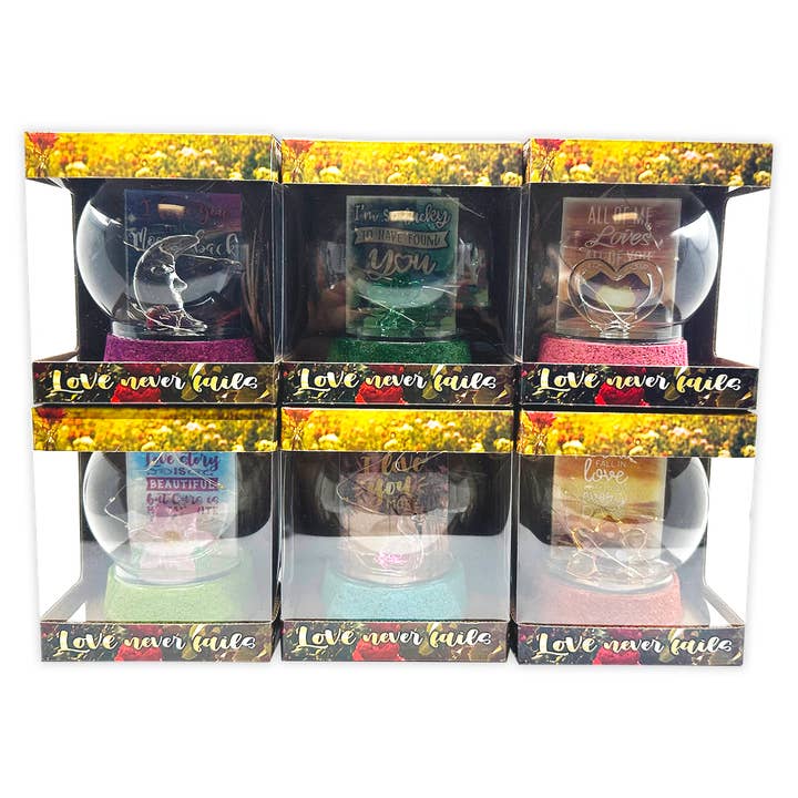 Novelty Brands - Wholesale Decorative Tabletop Object - Light Up Glass Globe Rose Keepsake Assortment- 6/Display