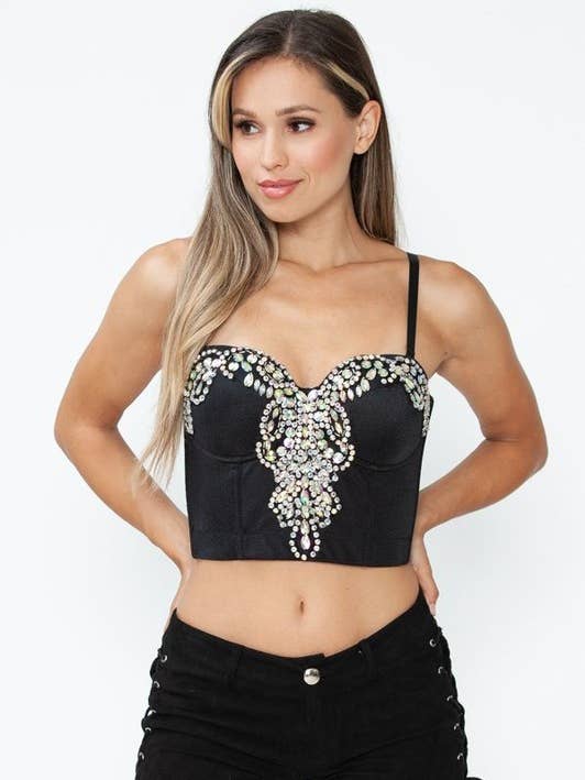 Bead Stone Applique Bustier Crop Top for wholesale by Lydia USA