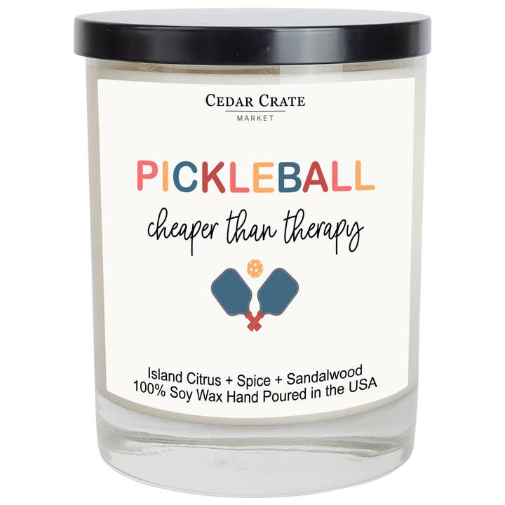 Cedar Crate Market - Wholesale Jar/Filled Candle - Pickleball Cheaper Than Therapy White Candle