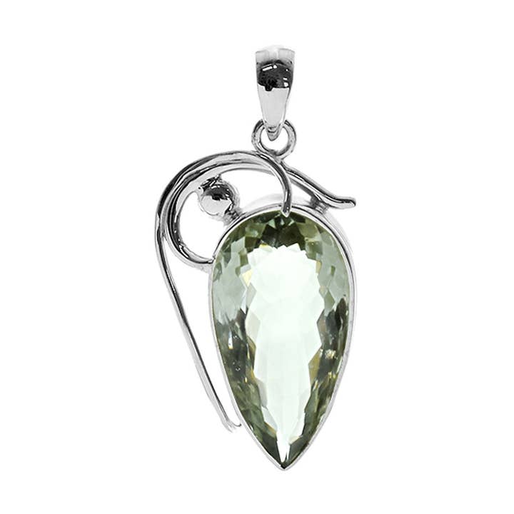 Avlång tårformad grön ametistberlock med tråddetalj för wholesale av Kali Ma Designs - Sterling Silver Jewellery