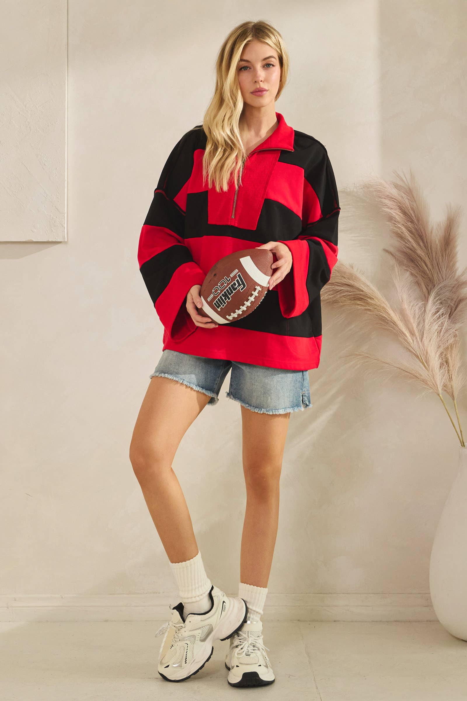 Sewn and Seen - Vente Sweat-shirt – femme - Pull à fermeture éclair rayé33