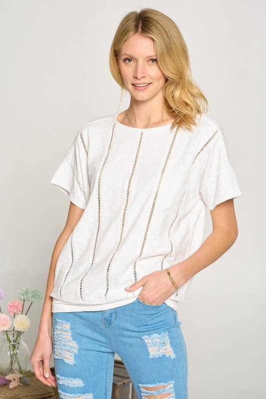 Doe and Rae - Venta al por mayor Blusa - Mujer - Parte superior cuadrada con borde de escalera - 14249T2
