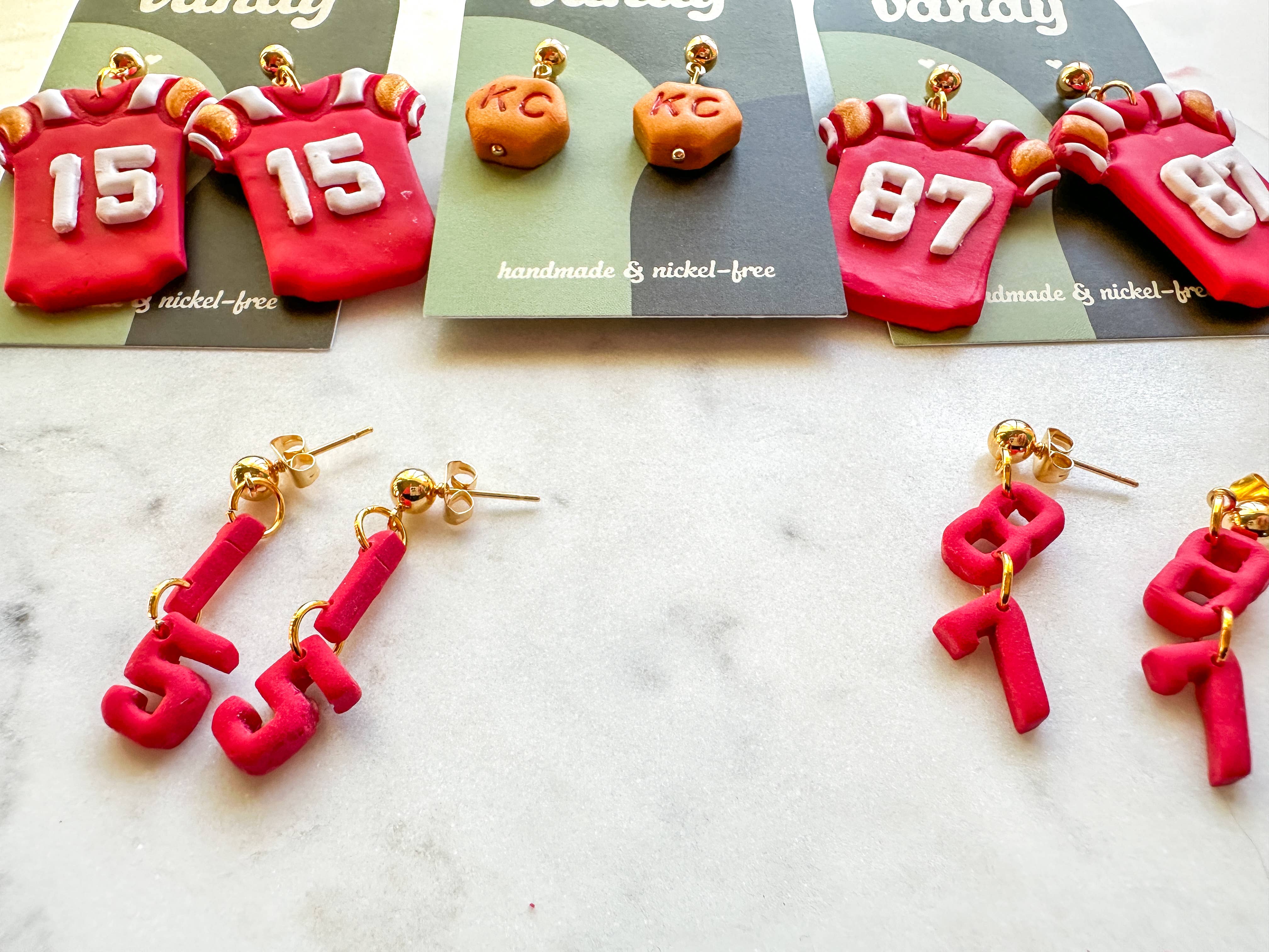 Vandy Visuals Shop - Wholesale Dangle Earrings - Kansas City Chiefs Football Game Day Jersey Dangles Earrings1