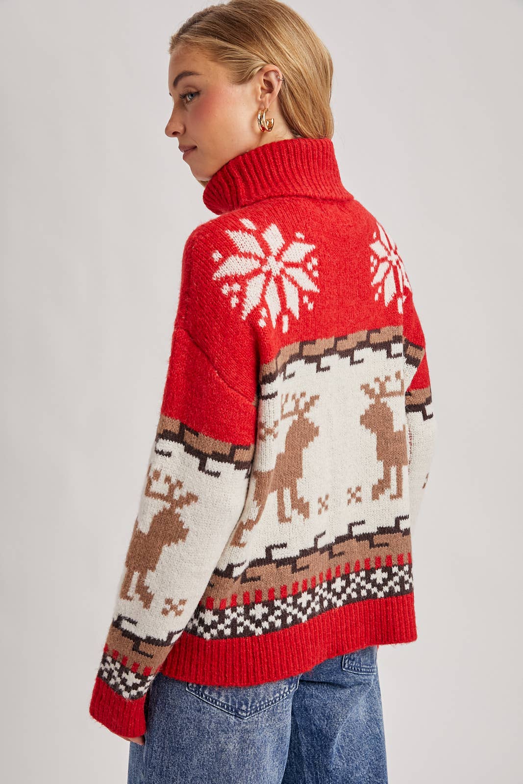 Bluivy - Wholesale Knit Sweater - Women's - FAIR ISLE TURTLE NECK REINDEER KNIT SWEATER FOR HOLIDAY7