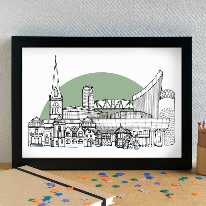 Salford Skyline Landmarks Art Print - unframed for wholesale by Becka Griffin Illustration