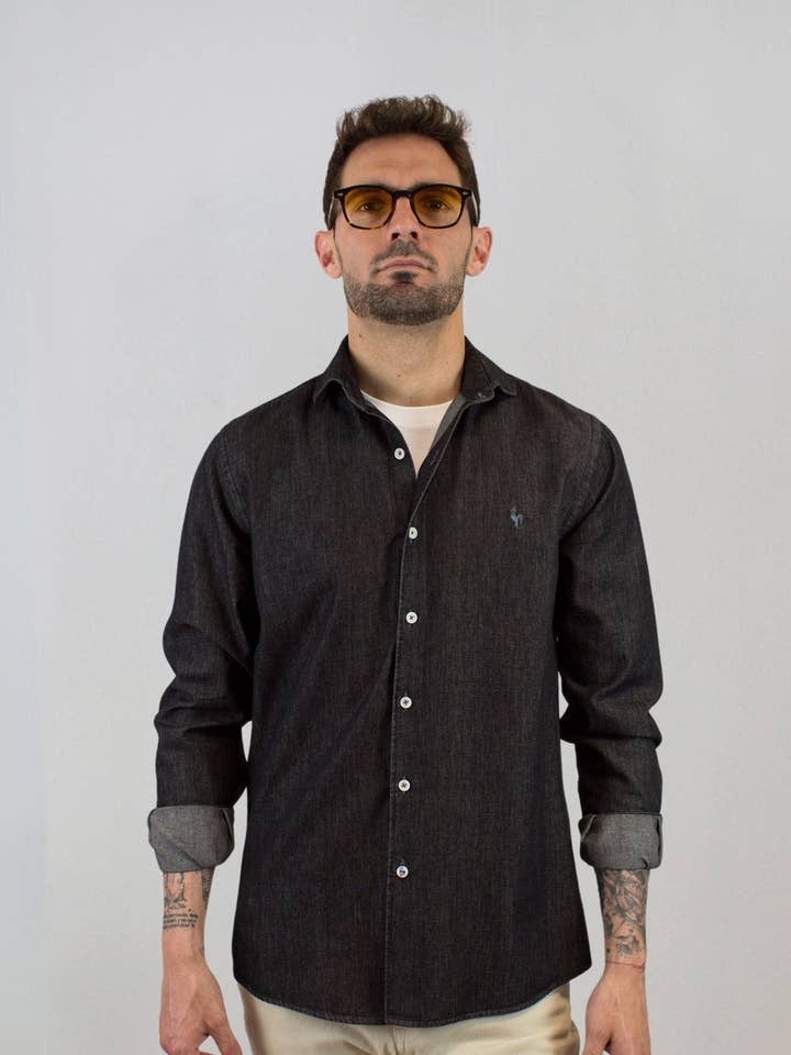 Camisa denim negro para venta al por mayor de Patadegayo