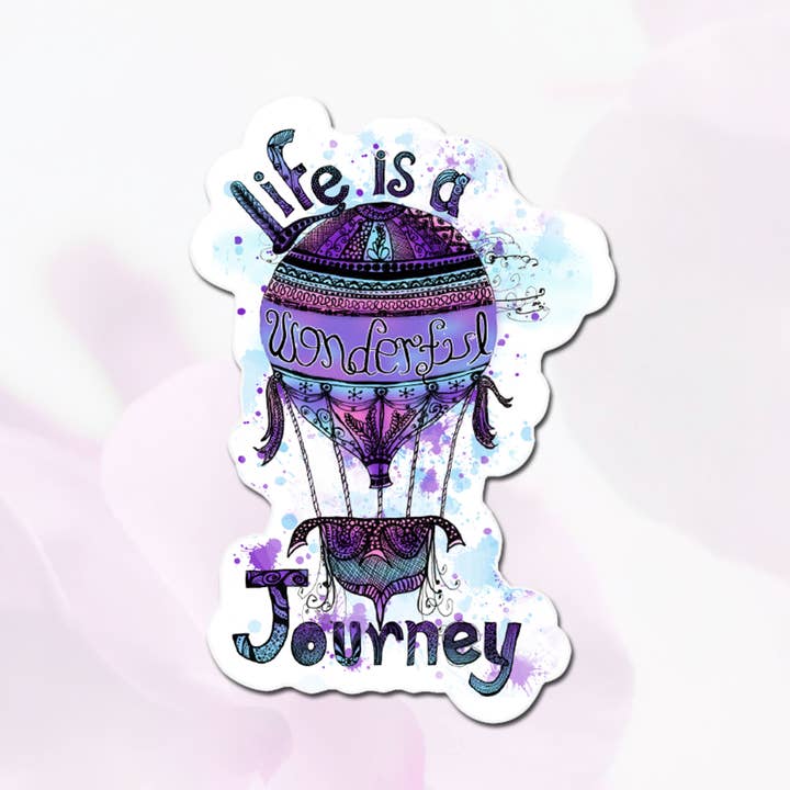 Hot Air Balloon Sticker, Wonderful Journey, 3” Sticker for wholesale by Katekreates
